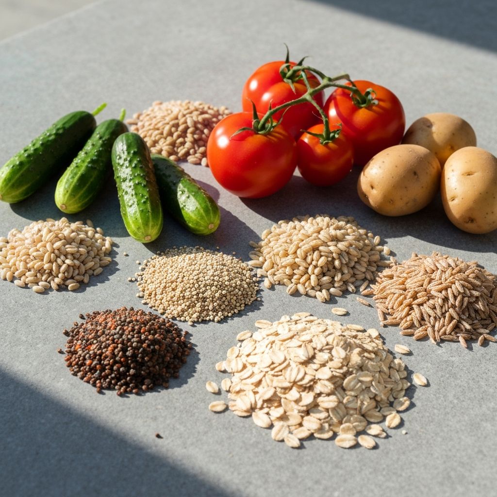 Colourful vegetables and whole grains