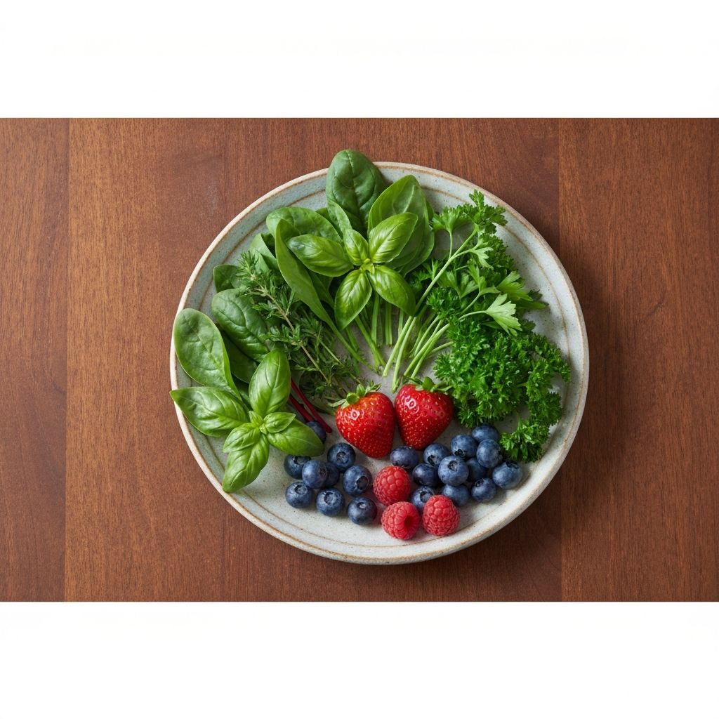 Fresh herbs and berries